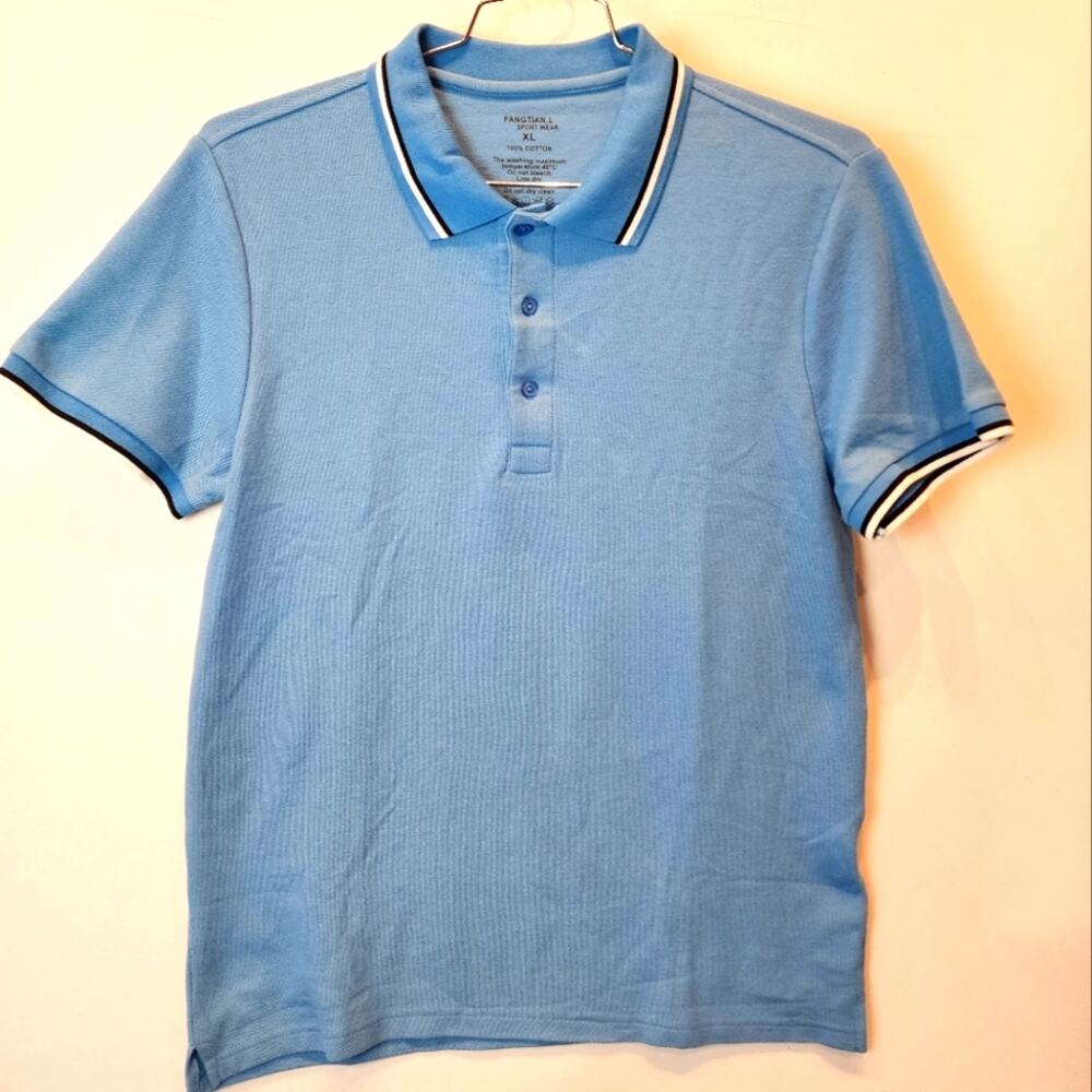 New Blue Polo Shirt Short Sleeve Golf Rugby Shirt Collared Men's Size L / XL